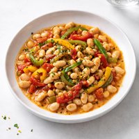Garlicky Stewed White Beans with Mixed Peppers