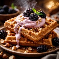 German Hazelnut Waffles with Blackberry Cream