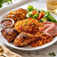 Ghana Jollof Rice with Chicken and Ham Full Meal
