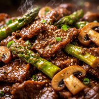 Ginger Beef and Asparagus with Mushrooms