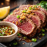 Ginger Beef Tataki with Lemon Soy Dipping Sauce