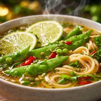 Ginger Lime Noodle Broth with Snow Peas