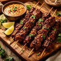 Ginger Marinated Beef Skewers with Spicy Peanut Dipping Sauce