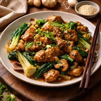 Ginger Sesame Chicken with Bok Choy Onion and Mushrooms