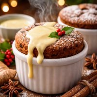 Gingerbread Souffles with Vanilla Sauce