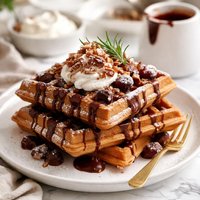 Gingerbread Waffles with Hot Chocolate Sauce
