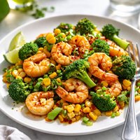 Gingered Shrimp with Corn and Broccoli