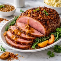 Gingersnap Crusted Ham with Apricot Mustard Sauce