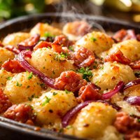 Gnocchi Bake with Pancetta and Red Onion