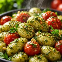 Gnocchi with Parsley Olive Pesto and Cherry Tomatoes