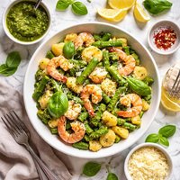 Gnocchi with Shrimp Asparagus and Pesto
