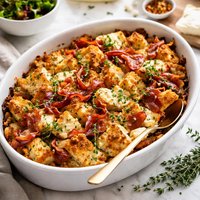 Goat Cheese and Prosciutto Savory Bread Pudding