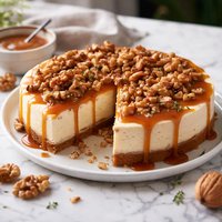 Goat Cheese Cheesecake W Caramel Sauce English Walnuts