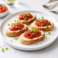Goat Cheese Crostini with Flash Tomato Sauce