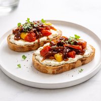 Goat Cheese Sandwiches with Roasted Peppers Onion Jam