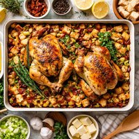 Golden Cornish Game Hens for 2 Bacon Herb Bread Stuffing