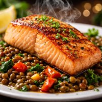 Golden Salmon on a Bed of Lentils