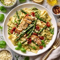 Gorgonzola Pesto Sauce Over Ravioli Chicken Asparagus