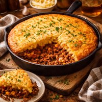 Grandmas Hamburger Pie with Cornbread Topping