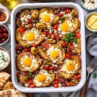 Greek Baked Potatoes with Eggs Avga Mesa Se Patates
