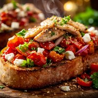 Greek Bruschetta with Florina Peppers and Smoked Trout