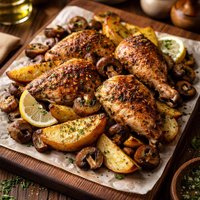 Greek Chicken with Potatoes and Mushrooms