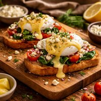 Greek Eggs Benedict Open Faced Egg Sandwich