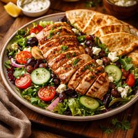Greek Grilled Chicken and Vegetable Salad with Warm Pita Bread F