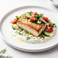 Greek Halibut with Lemon Feta Yogurt Sauce Rsc