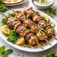 Greek Lemon Chicken Kabobs with Mint Marinade