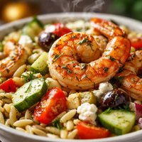 Greek Orzo and Grilled Shrimp Salad with Mustard Dill Vinaigrett