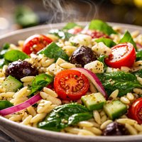 Greek Orzo Pasta Salad with Spinach