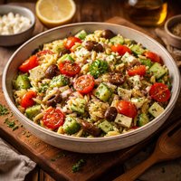 Greek Orzo Salad with Tomatoes and Cucumbers in Lemon Dressing