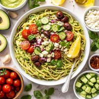 Greek Pasta with Avocado Sauce