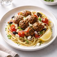 Greek Pasta with Meatballs and Feta Cheese