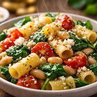 Greek Pasta with White Beans and Spinach