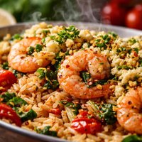 Greek Rice and Shrimp Bake with Feta Crumb Topping