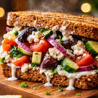 Greek Salad Sandwich with Creamy Lemon Dressing
