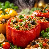 Greek Stuffed Bell Peppers and Tomatoes Vegetarian