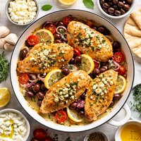 Greek Style Lemony Chicken Breasts with Kalamata Olives and Feta