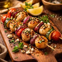 Greek Style Sea Scallops Brochettes