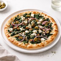 Greek Style Spinach Olive Pizza Vegetarian