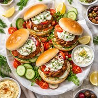 Greek Turkey Burgers with Yogurt Sauce