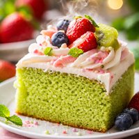 Green Angel Cake with Fluffy Fruit Flavor Frosting