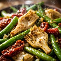 Green Beans and Artichokes with Sun Dried Tomatoes