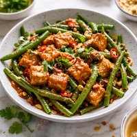 Green Beans Tofu with Crunchy Thai Peanut Sauce