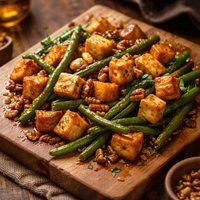 Green Beans with Butternut Squash Tofu and Maple Syrup Glaze