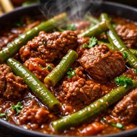 Green Beans with Lamb Lubea Fe Lahem