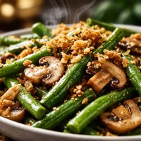 Green Beans with Mushrooms and Crisp Onion Crumbs