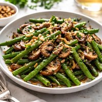 Green Beans with Sauteed Shallots Mushrooms and Garlic